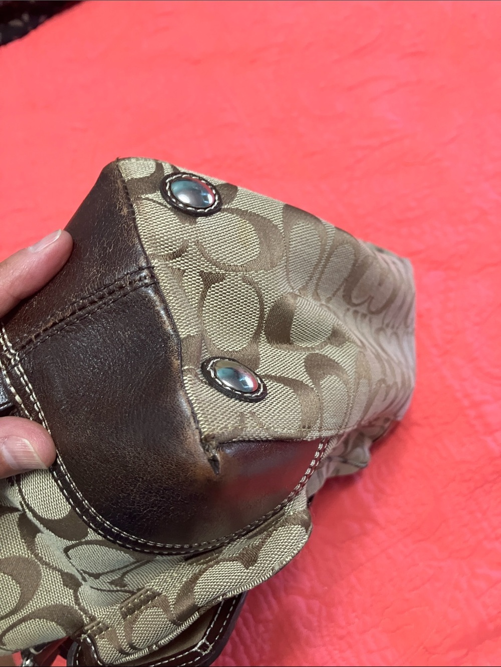 Coach Hampton Signature Canvas Shoulder Satchel with Dark Brown Leather Trim - Picture 5 of 10